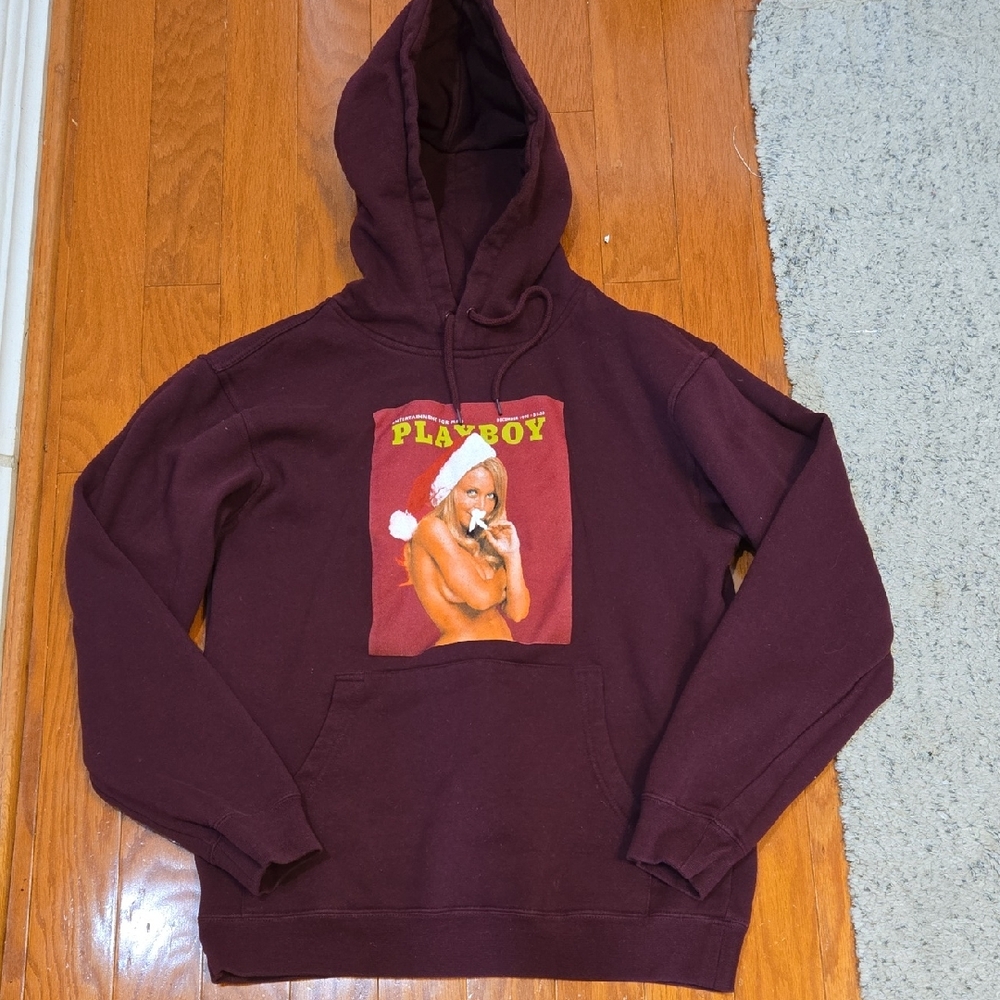 PLAYBOY Burgundy Graphic Hoodie for Men Size Medium